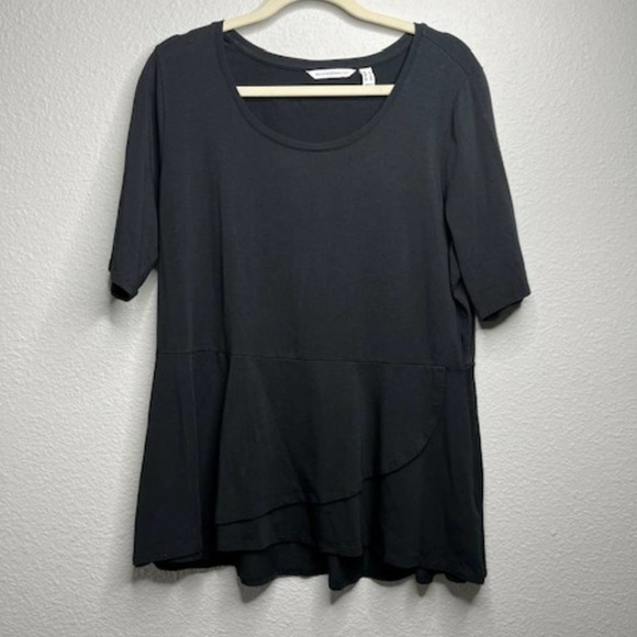 Elbow Bow Sleeve Peplum Flounce Knit Top Black Isaac Mizrahi Sz Large - Picture 3 of 5